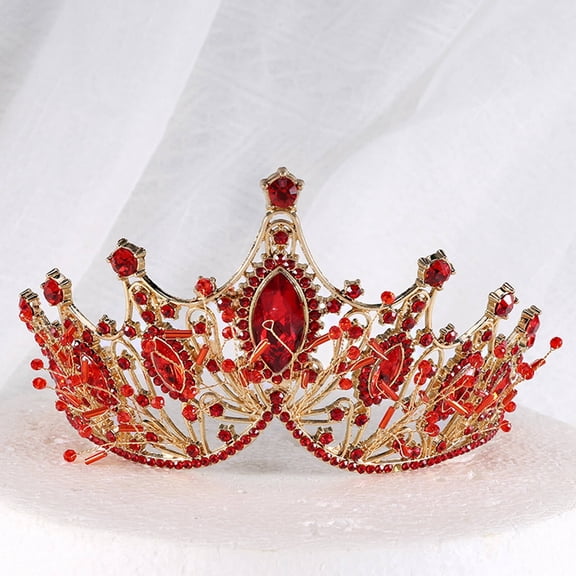 DESIGNICE 2026 New Crown Alloy Korean Style Tiara Crowns for Women with Water Crystals and Gems Princess Crown for Party, Birthday, Wedding 15X8Cm,Red