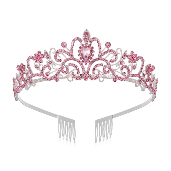 DESIGNICE 2026 New Crown Alloy Korean Style Tiara Crowns for Women with Water Crystals and Gems Princess Crown for Wedding Party Celebration 15.5X4.8Cm Pink