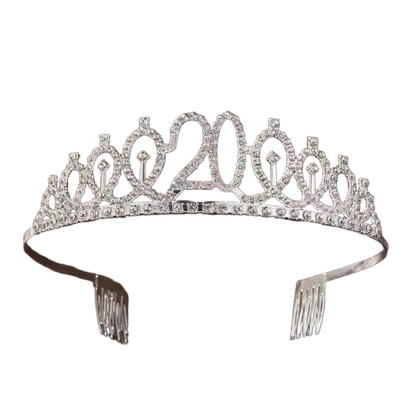 DESIGNICE 2026 New Crown Crystal Rhinestone Wedding Headpiece Princess Crown Electroplating Creative Numbers with Comb Birthday Crown 12.5X5Cm,Number20