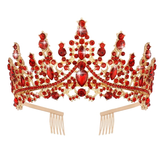 DESIGNICE 2026 New Crown Tiara for Women Alloy Tiara Crown Bridal Crown Tiara Princess Queen Fairy Bridal Headpiece Wedding Crown Alloy Birthday Party Prom Gift Red