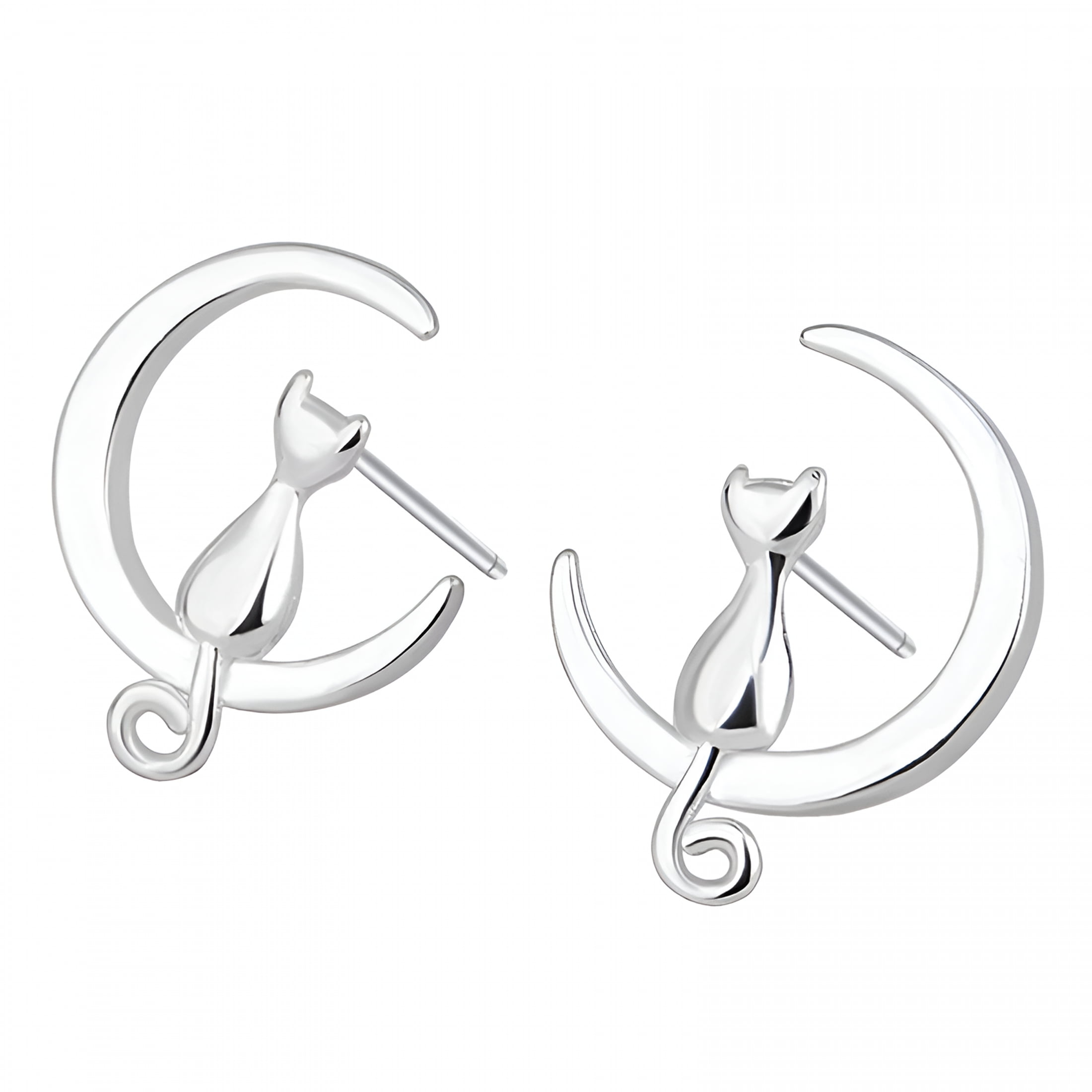 DESIGNICE 2026 New Cute Fashion Cat on the Moon Stud Earrings for Women ...