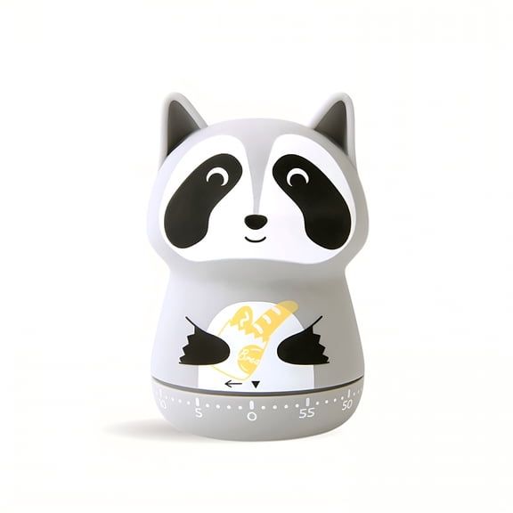 DESIGNICE 2026 New Cute Kitchen Timer,60 Minutes Timer 100% Mechanical Wind Up Egg Timer for Cooking,Reading,Doing Sports,Home Decor (Grey Raccoon)