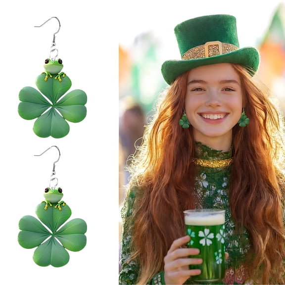 DESIGNICE 2026 New Designice St Patricks Day Earrings,Adorable Frog Earrings Ear Ringswomen,Featuring Lucky Shamrock Accents Dangle Earrings Clover Earrings,Green