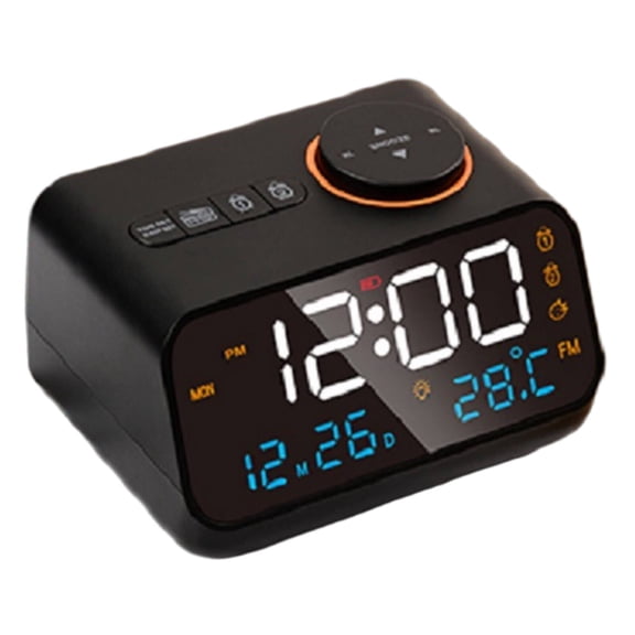 DESIGNICE 2026 New Digital Calendar Real Time Temp Humidity Monitoring Alarm Clocks for Bedside Radio Program Access Radio Alarm Clock Black