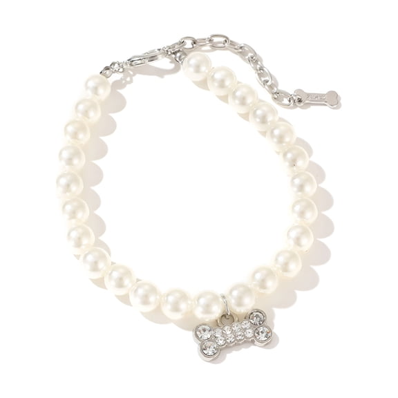 DESIGNICE 2026 New Dog Cat Pearls Necklace Collar Bling Accessories Bone Charm Pendant Pet Puppy Jewelry for Female Puppy Chihuahua Yorkie Adjustable Handmade Necklace