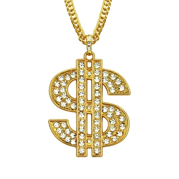 DESIGNICE 2026 New Dollar Necklace for Women Men 14K Gold Silver Plated Rhinestone Big Money Dollar Sign Hip Hop Pendant Necklace Chain Fashion Jewelry for Party, Club, Casual, Street, Hip Hop