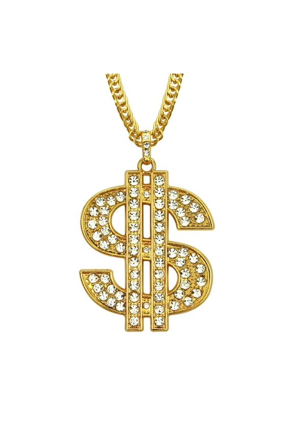 2026 New Dollar Necklace for Women Men 14K Gold Silver Plated Rhinestone Big Money Dollar Sign Hip Hop Pendant Necklace Chain Fashion Jewelry for Party, Club, Casual, Street, Hip Hop