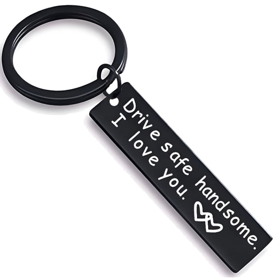 DESIGNICE 2026 New Drive Safe Keychain for Him, Stainless Steel Boyfriend Birthday Gifts, Titanium Steel I Love You Gifts for Him, Black, Style1