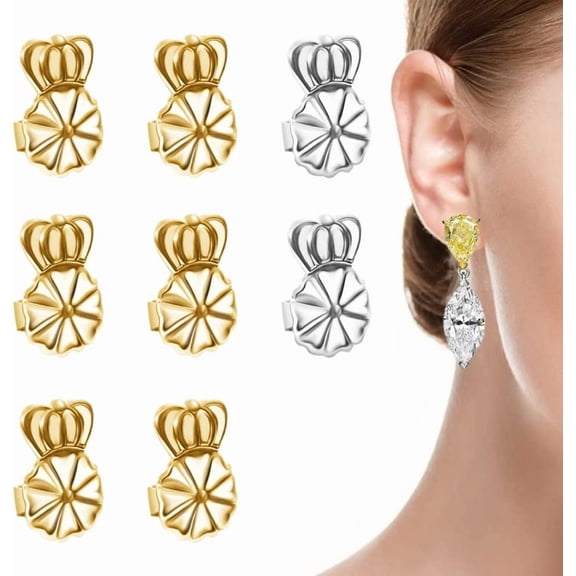 DESIGNICE 2026 New Earring Lifters Backs,4 Pairs Secure Earring Backs for Droopy Ears,Hypoallergenic Adjustable Magic Earring Backs for Heavy Earring(3Gold,1Silver)