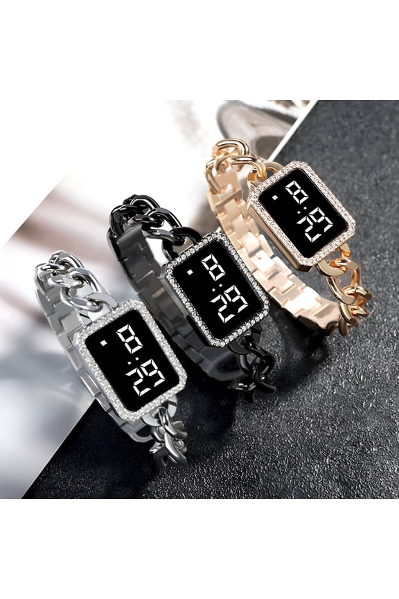 2026 New Electronic Watch Multifunctional Life Waterproof Touch Control Women Fashion Square Rhinestone Led Digital Watch for Daily Wear for Work, School, Casual, Outdoor, Fitness