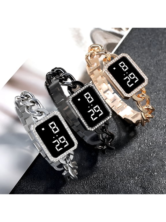 2026 New Electronic Watch Multifunctional Life Waterproof Touch Control Women Fashion Square Rhinestone Led Digital Watch for Daily Wear for Work, School, Casual, Outdoor, Fitness