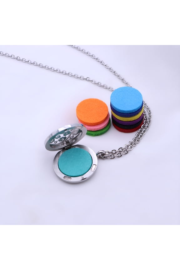 2026 New Essential Oil Diffuser Necklace Aromatherapy Locket Pendant Set with 10 Color Refill Pads and Chain for Yoga,Meditation,Spa,Relaxation,Wellness in Silver