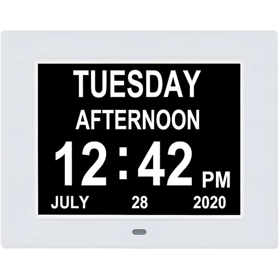 DESIGNICE 2026 New Extra Large Digital Calendar Clock Date Time and Day Clock for Visually Impaired Elderly 8 Alarm Options Clock with Day and Date for Elderly for Bedroom, Living Room, Office,White