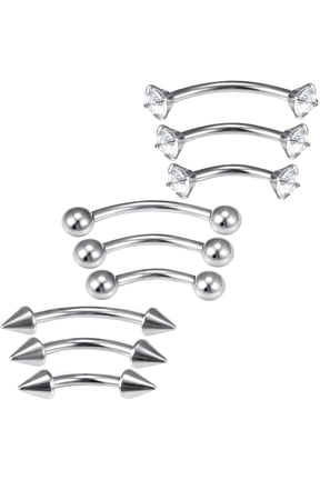 2026 New Eyebrow Piercing Jewelry Surgical Steel Curved Barbell Tiny Eyebrow Ring Vertical Labret Lip Jewelry Ear Rook Small Belly Button Ring 16G 6Mm/8Mm/10Mm 9Pcs,16G,Silvertone