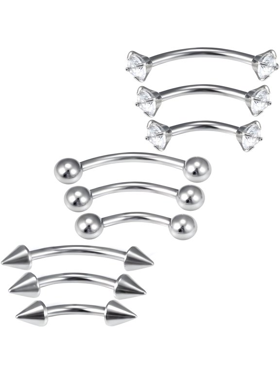 2026 New Eyebrow Piercing Jewelry Surgical Steel Curved Barbell Tiny Eyebrow Ring Vertical Labret Lip Jewelry Ear Rook Small Belly Button Ring 16G 6Mm/8Mm/10Mm 9Pcs,16G,Silvertone
