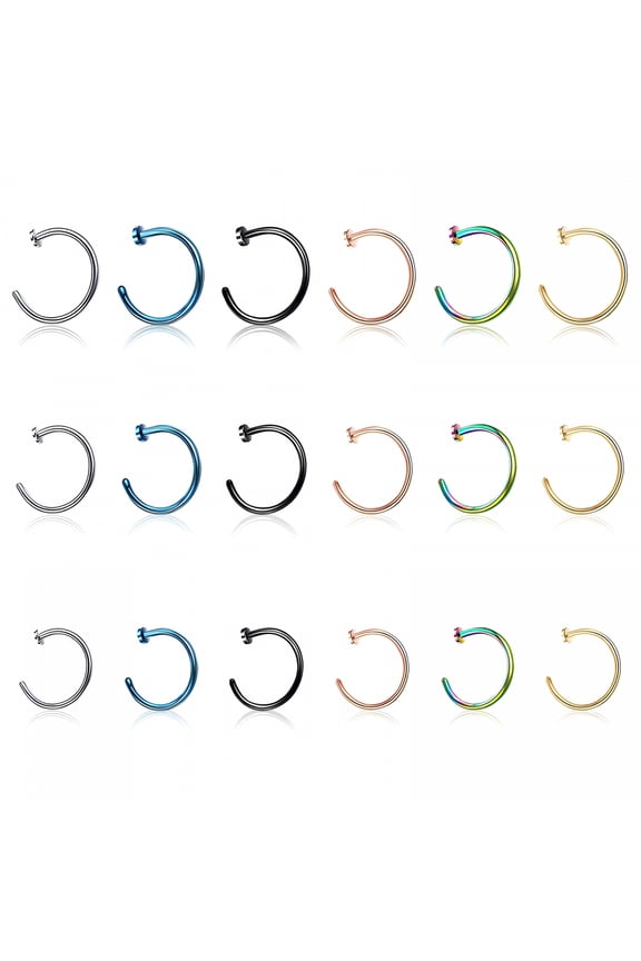 2026 New Fake Nose Rings Hoop Faux Open, 18 Pieces 3 Sizes Nose Ring Without Piercing, C Shape Nose Ring Stainless Steel Nose Hoops Body Piercing Jewelry for Men Women Septum Nose Ring Set