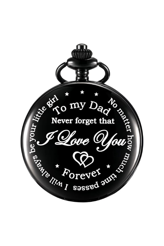Pocket Watch with Chain for Dad, I Love You Forever Father's Day Gift, Birthday Present from Daughter and Son, Vintage Keepsake in Gift Box