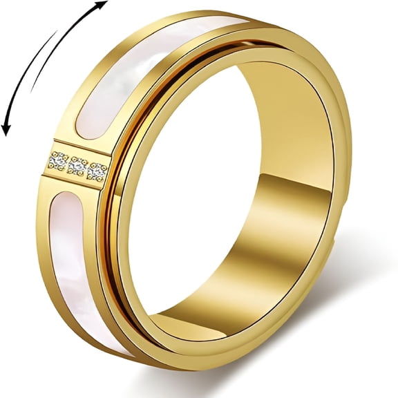 DESIGNICE 2026 New Fidget Spinner Ring for Women: 18K Gold Plated Stainless Steel with Mother of Pearl Shell&Cubic Zirconia,Anxiety Relief Spinning Jewelry Gift for Wedding Engagement Anniversary