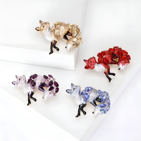 DESIGNICE 2026 New Fox Shape Brooch Shiny Rhinestones Pin Women Lovely Enamel Animal Party Casual Badge Clothes Accessories for Jacket, Bag, Hat, Dress