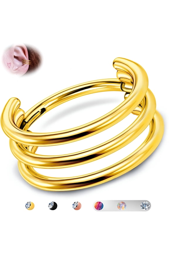 2026 New G23 Titanium Cartilage Earring Hoop Stacked Clicker 16G Cz Double/Triple Septum Rings Conch Piercing Jewelry Tragus Daith Helix Earrings Hoops for Women Silver/Gold 8Mm 10Mm 12Mm
