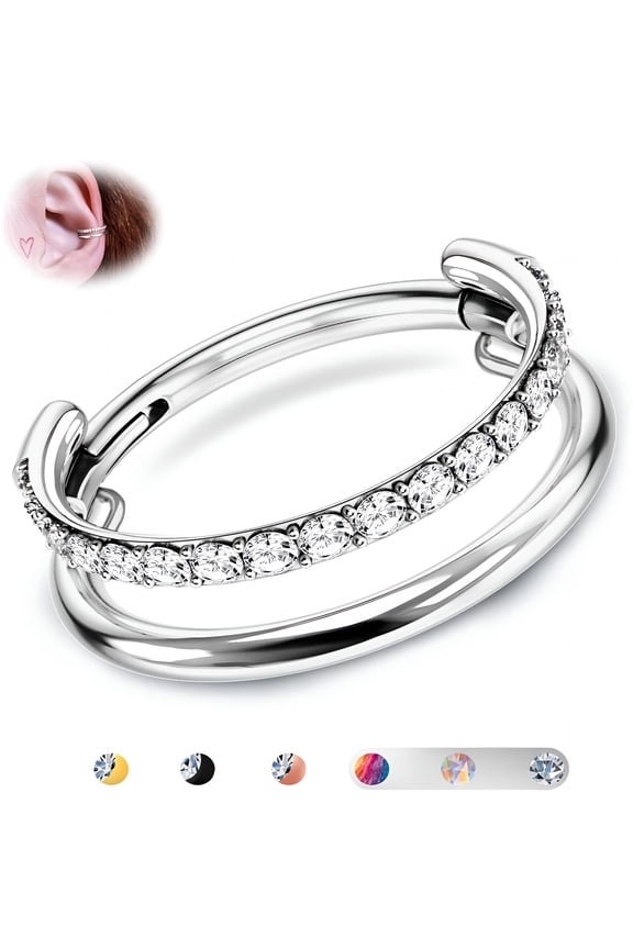 2026 New G23 Titanium Cartilage Earring Hoop Stacked Clicker 16G Cz Double/Triple Septum Rings Conch Piercing Jewelry Tragus Daith Helix Earrings Hoops for Women Silver/Gold 8Mm 10Mm 12Mm