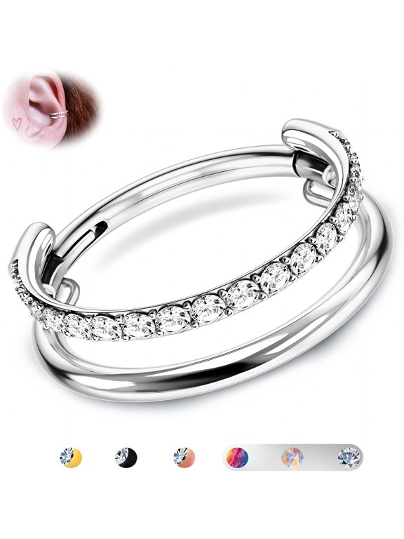 2026 New G23 Titanium Cartilage Earring Hoop Stacked Clicker 16G Cz Double/Triple Septum Rings Conch Piercing Jewelry Tragus Daith Helix Earrings Hoops for Women Silver/Gold 8Mm 10Mm 12Mm