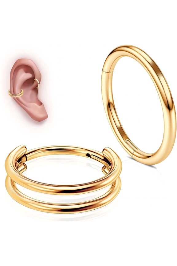 2026 New G23 Titanium Conch Piercing Jewelry Set: 16G 8Mm/10Mm/12Mm Double/Triple Hoop Nose Septum Rings Hypoallergenic Hinged Segment Clicker Helix Cartilage Conch Earrings