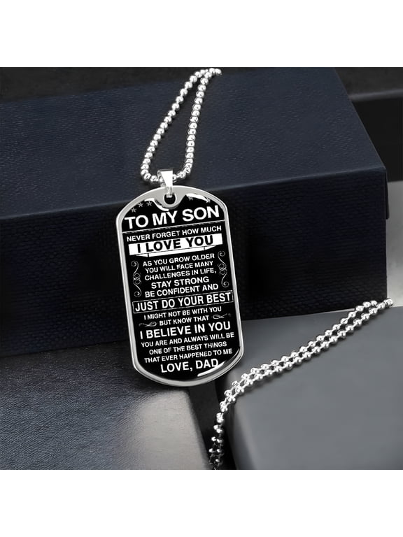 2026 New Gift for Son From Dad My Son I Love You Dog Tag Letter Pendant Necklace for Men Tag Military Necklace Jewelry Pendant Inspirational Birthday Graduation