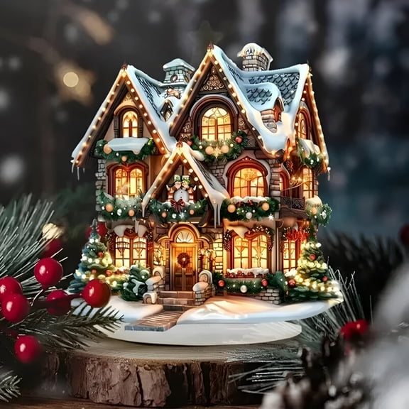 DESIGNICE 2026 New Gingerbread House Christmas Suitable for Home and Office Desktop Decoration with Base Pendant 2D Plan Ginger Bread House Christmas Decorations