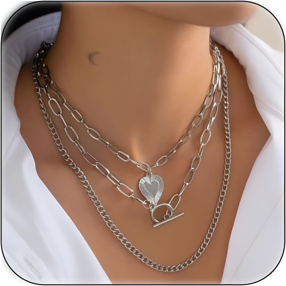 DESIGNICE 2026 New Gold Layered Necklaces for Women Chunky Silver Necklace Coin Paperclip Stacked Necklace Trendy Statement Jewelry