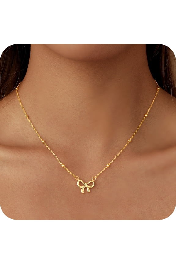 2026 New Gold Plated Bow Necklace for Women Dainty Fashionable Classic Bow Pendant Graduation Birthday Party Wedding Jewelry Gifts,For Special Occasions,Daily Wear,Gift Giving