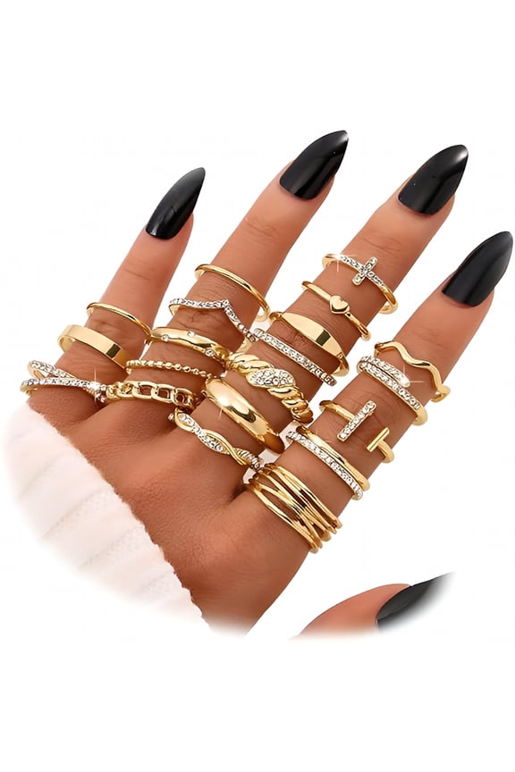 2026 New Goldenen Silvery Black Kunckle Rings Set for Women,Dainty Simple Trendy Cute Stackable Finger Rings Pack,Perfect for Stacking Layering on Thumb and Knuckle,Mixed Size,Jewelry Gift