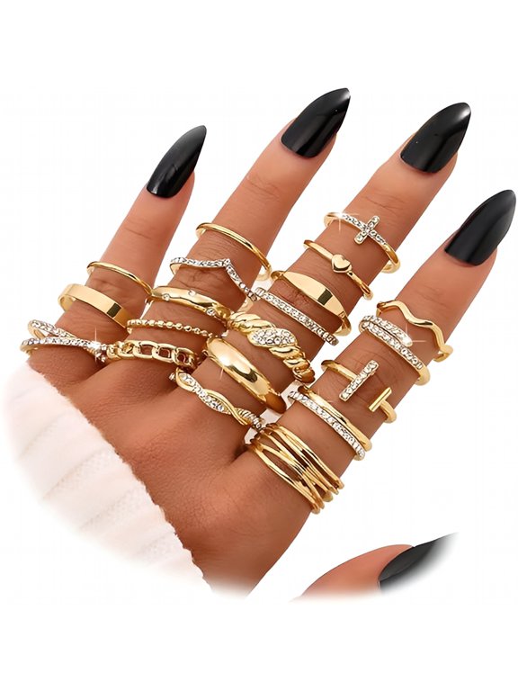 2026 New Goldenen Silvery Black Kunckle Rings Set for Women,Dainty Simple Trendy Cute Stackable Finger Rings Pack,Perfect for Stacking Layering on Thumb and Knuckle,Mixed Size,Jewelry Gift