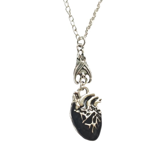 DESIGNICE 2026 New Goth Accessories,Bat Heart Pendant Black Necklaces for Women,Alloy Goth Jewelry,For Men and Women,Black