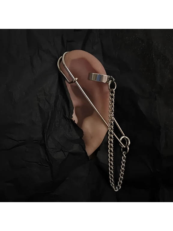 2026 New Goth Emo Gothic Grunge Punk Safety Pin Chain Ear Cuff Earring Safety Pin Earrings(Unisex), for Music Festivals, Cosplay, Punk Parties, Edgy Fashion, Alternative Style