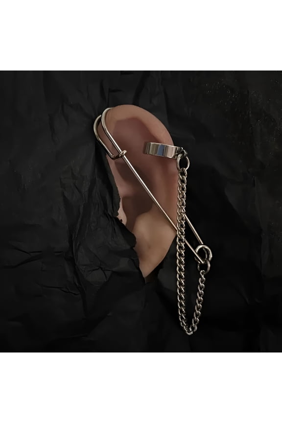 2026 New Goth Emo Gothic Grunge Punk Safety Pin Chain Ear Cuff Earring Safety Pin Earrings(Unisex), for Music Festivals, Cosplay, Punk Parties, Edgy Fashion, Alternative Style