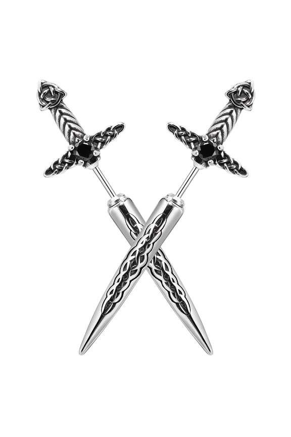 2026 New Gothic Dagger Sword Screw Earrings for Men Women, Punk Celtic Knot Stainless Steel Cubic Zirconia Studs Earring Jewelry, for Parties, Punk Outfits, Special Occasions, Casual Wear.