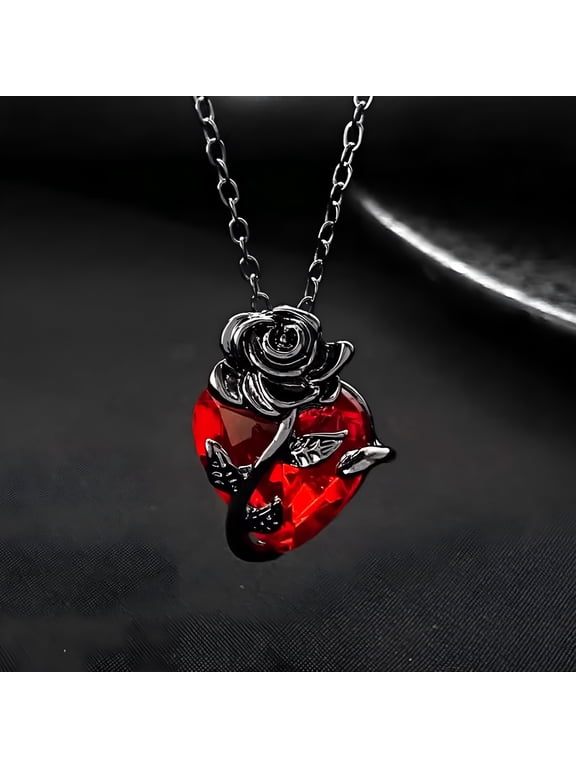 2026 New Gothic Rose Heart Pendant Necklace Goth Emo Grunge Black Rose Necklace for Women Men for Party,Concert,Casual,Streetwear