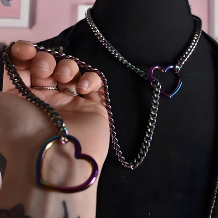 DESIGNICE 2026 New Heart Slip Chain Necklaces for Women, Stainless Steel O-Ring Adjustable Lariat Heart Y-Necklace, Punk Gothic Cuban Collar Necklace Jewelry for Men