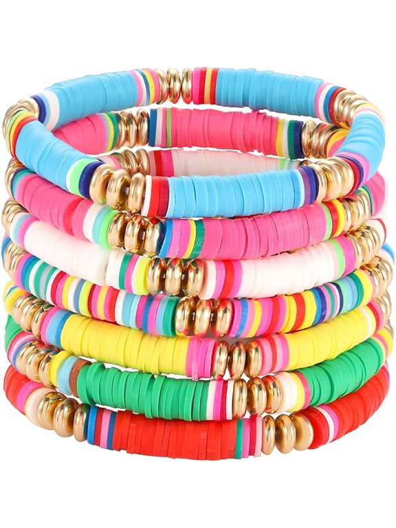 2026 New Heishi Bracelets for Women Stackable Rainbow Vinyl Disc Clay Beaded Stretch Bracelets Elastic Layering Friendship Bracelets Boho Summer Beach Jewelry