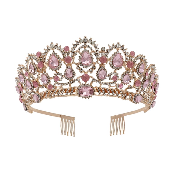 DESIGNICE 2026 New High-End Crystal New Year Crown Tiara with Pink Diamonds Wedding Accessories Crown Comb,Bridal Accessories,Crowns for Women (Rose Gold Pink Diamonds)