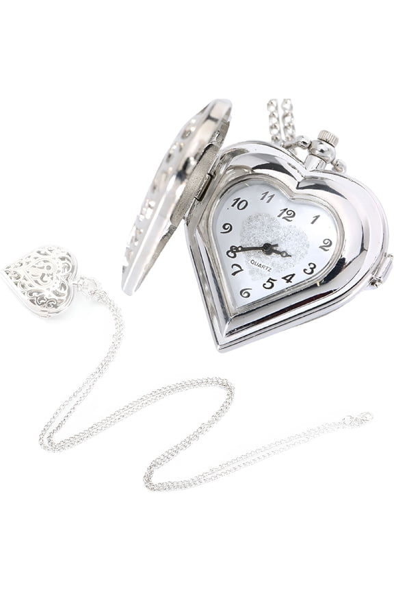 2026 New Hollow Quartz Heart Shaped Pocket Watch Necklace Pendant Chain Clock for Daily Wear,Party,Wedding,Gift,Anniversary