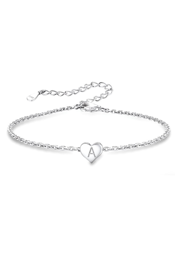 2026 New Initial Heart Bracelet Charms Bracelets 925 Sterling Silver Chain Bracelets for Women - Letter A for Casual, Party, Gift, Daily