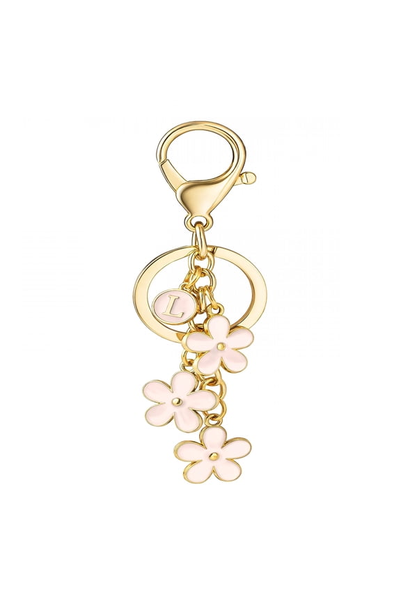2026 New Initial Keychain Flower Keyring for Key Cute Letter Bag Charms for Handbag Backpackbag Accessories Charmspinkl