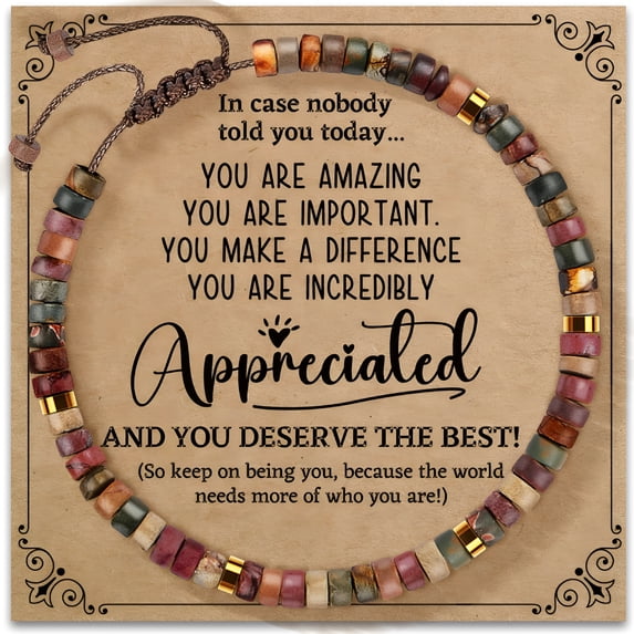 DESIGNICE 2026 New Inspirational Gifts Bracelets for Women-Healing Natural Stone Bracelets-Cheer Up Appreciation Gift for Teachers Women Friends Sister Bestie Coworkers Employees