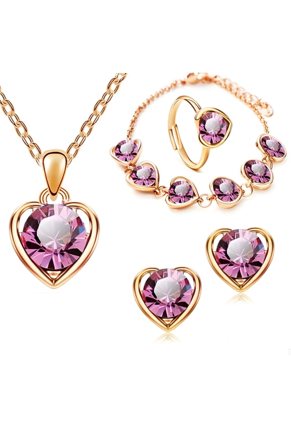 2026 New Jewelry Sets for Women Crystal Jewelry Simple Heart Necklace Earrings Bracelet Three-Piece Set for Daily Wear,Parties,Weddings,Gifts,Anniversaries,Special Occasions
