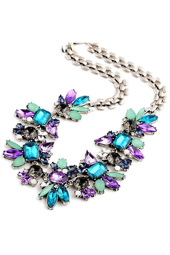 2026 New Jewelry for Women Fashion Statement Bib Collar Colorful Rhinestone Floral Chain Necklace for Gift (Purple, One Size)
