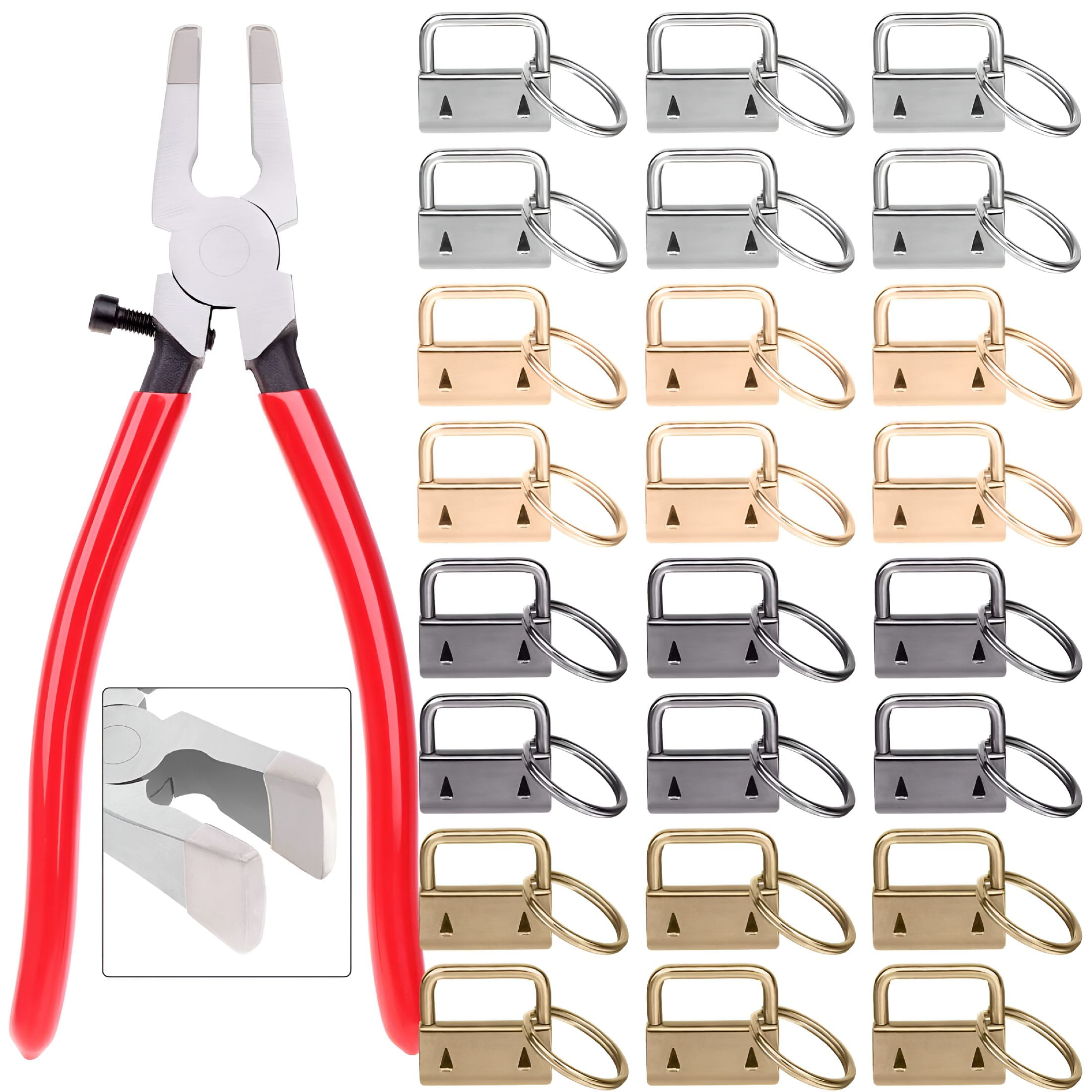 DESIGNICE 2026 New Key Fob Hardware,Keychain Hardware Set Includes 40Pcs Key Fob Hardware 1 Inch with Key Fob Hardware Pliers for Wristlet Keychain,Key Lanyard and Key Chain Making Hardware Supplies