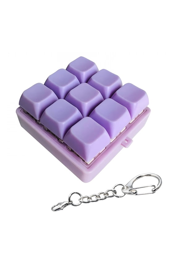 2026 New Keyboard Fidget Toy Click Keychain Stress Relief Button Toy 9-In-1 Keyboard Decompression Button Gift for Adult Colorful Macaron-Purple