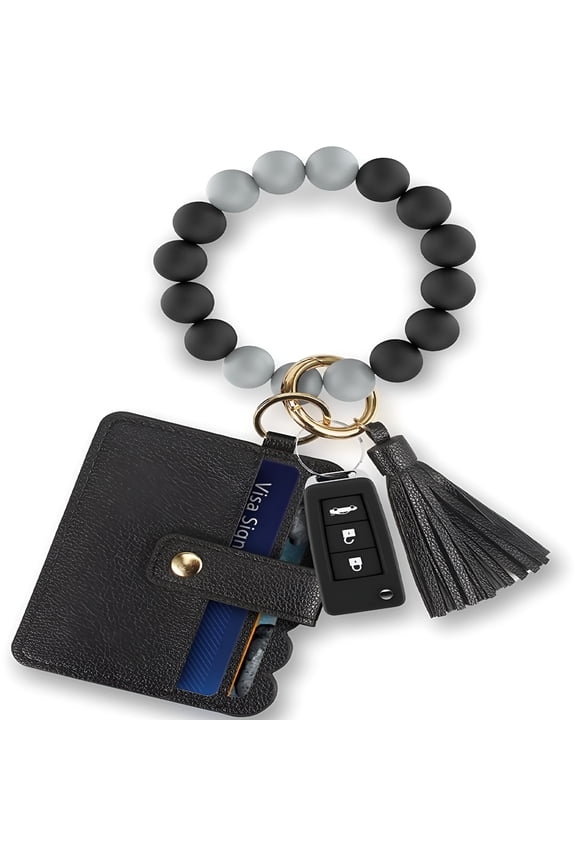 2026 New Keychain Wristlet Silicone Beaded Key Ring Bracelet, Black for Carrying Keys, Bags, Wallets, Accessories, Travel, Organizing Essentials, Daily Use.